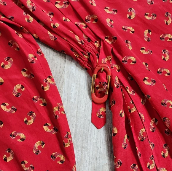 Salvatore Ferragamo Vintage Red All Over Print Dress 100% Silk 80s Size 44 - Picture 6 of 13